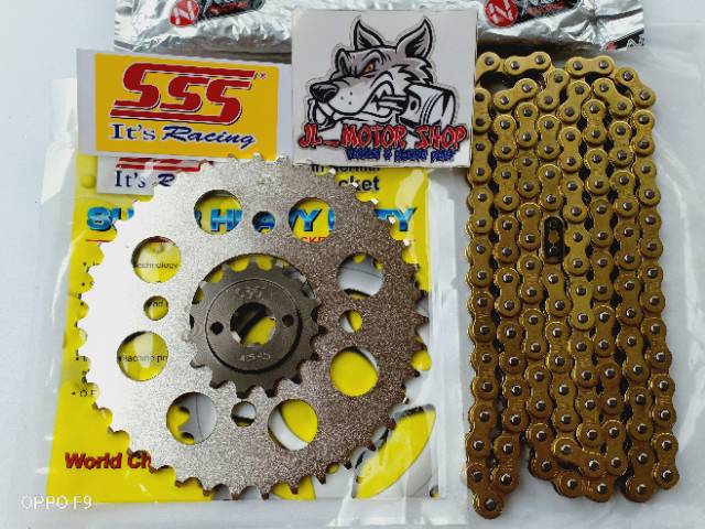 Gear Set Gir Set Sss 415 Tipis Vixion MXKing R15 Xabre Byson Rantai Gold