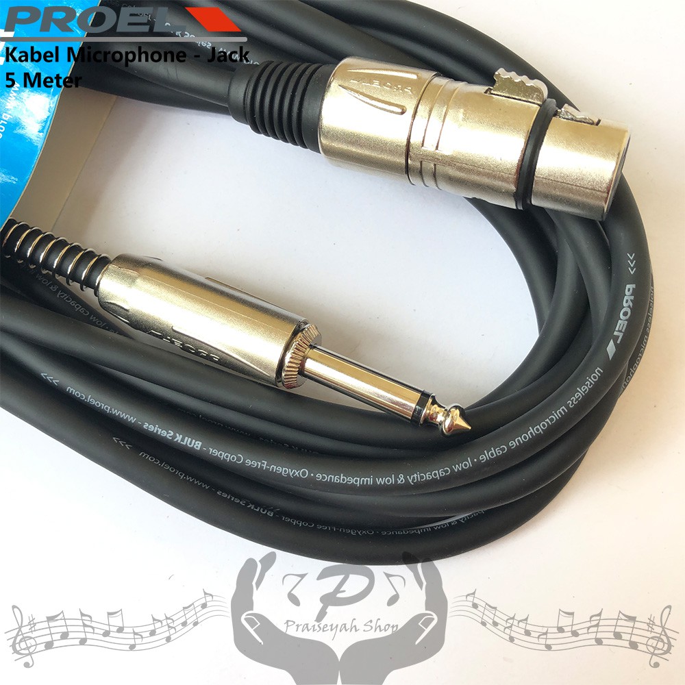 Proel Kabel Microphone XLR Female - Jack 6.3 mm Mikrofon 5 Meter 200LU