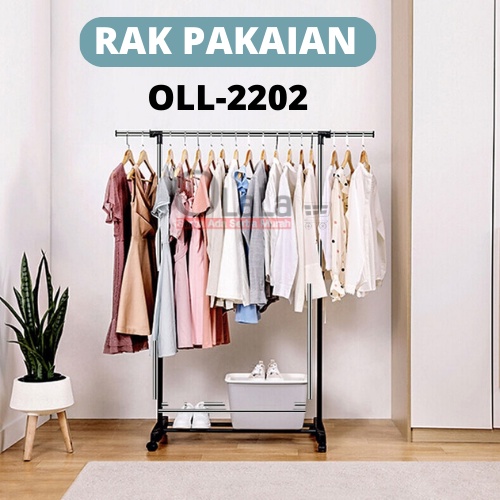 RAK GANTUNG JEMUR PAKAIAN BAJU TIANG TUNGGAL DENGAN 4 RODA SSYJ-2202