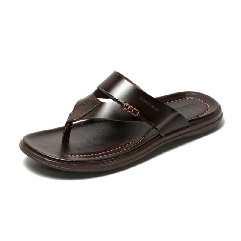 Sendal Pria Jepit Kulit Asli Bandung Cibaduyut Original Sandal Flip Flop Casual HN606 Cokelat Kuat
