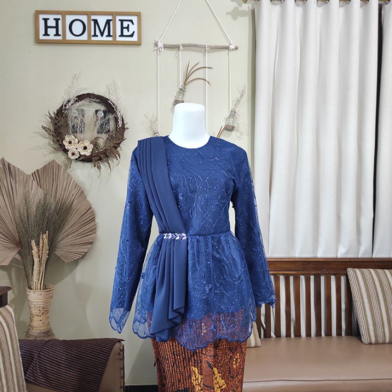 KEBAYA SELENDANG LAMARAN, WISUDA, DOMAS, BRIDESMAID (ATASAN SAJA)-Navy motif 2