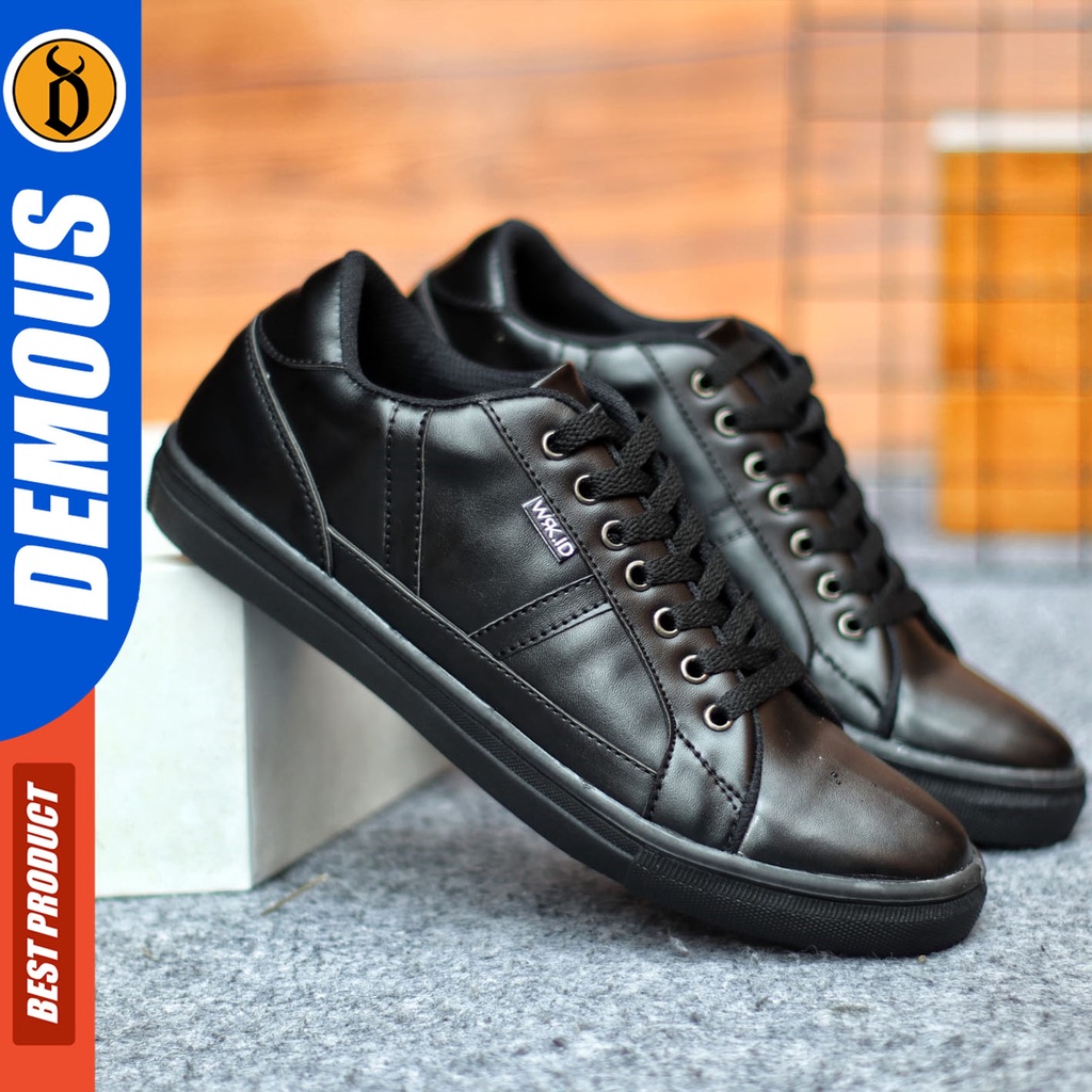 Sepatu Sneakers Pria Sepatu Casual Pria Kulit Pu Sepatu Kerja Kuliah Kondangan Sepatu Hitam Pria DEMOUS GUMO