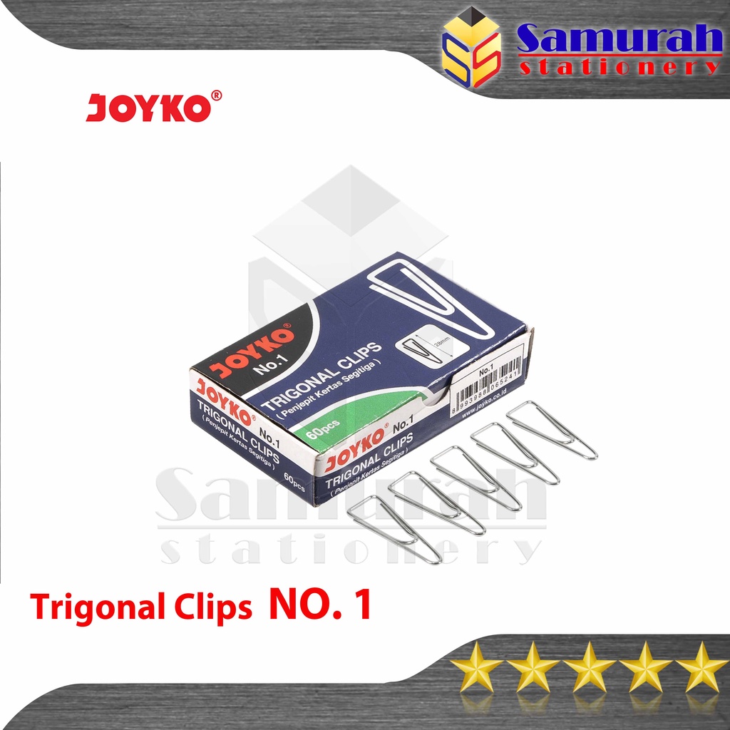 

Trigonal Paper Clips No 1 Joyko Per Box isi 10 pak @ 60 pcs / Clip Penjepit Segitiga No.1 Tanggung / Klip Jepit Kertas Berkas