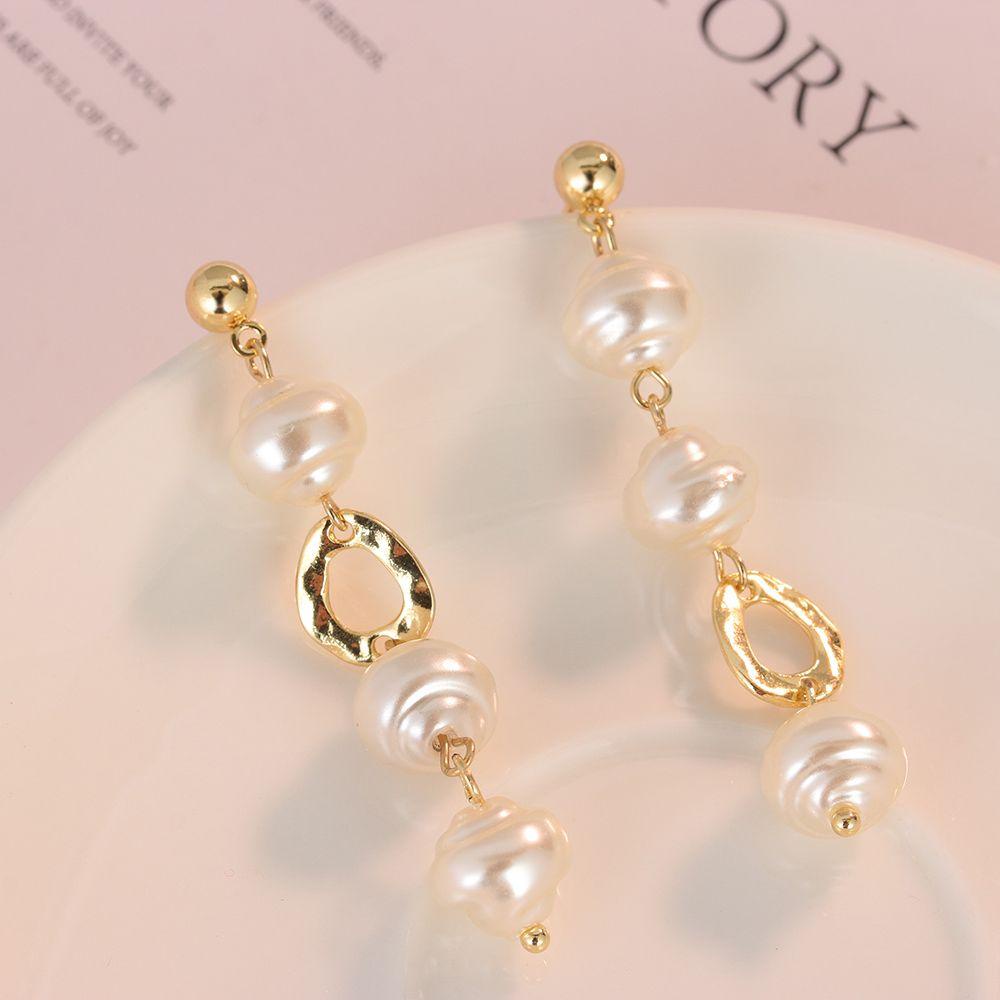 Preva Baroque Pearl Earrings Vintage Desain Korea Wanita Gadis Hadiah Geometris Lingkaran Tidak Teratur