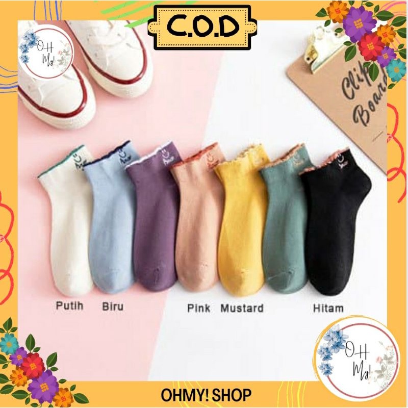 [ COD ] Kaos Kaki Wanita Semata kaki Ankle Cute Motif Smile / Kaos Kaki Lucu Import-1