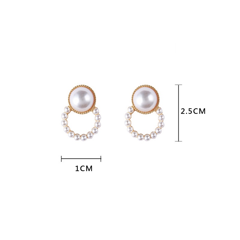 Anting Stud Bentuk Bulat Geometris Aksen Mutiara Gaya Retro Korea Untuk Wanita