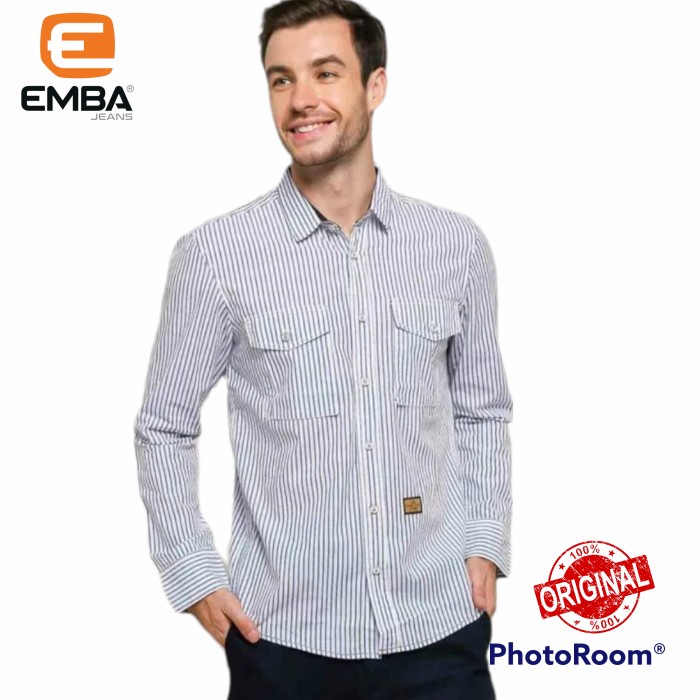 EMBA JEANS KEMEJA GARIS GARIS PRIA ORIGINAL LENGAN PANJANG BIG SALE