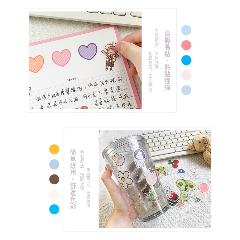 40pcs / set Stiker Motif Kartun Beruang Anjing Babi Warna-Warni Untuk Dekorasi Notebook