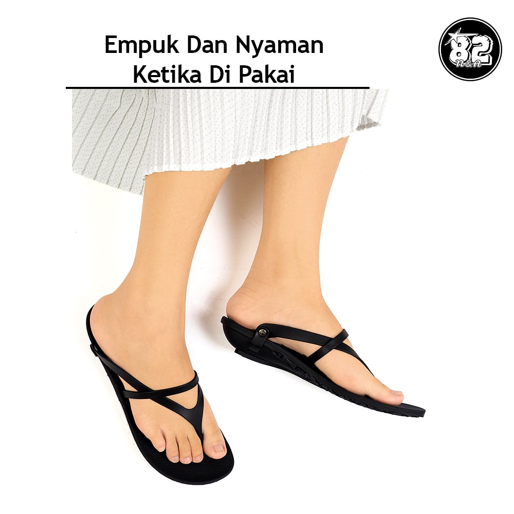 Camou Sendal Sandal Jepit Tali Wanita Bahan Full Karet Original Sabina - Hitam