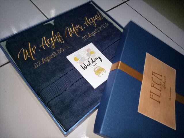 Fast Po Hamper Handuk Custom Nama Hadiah Pernikahan Seserahan Fleca Deluxe 50x100 Cm Giftbox