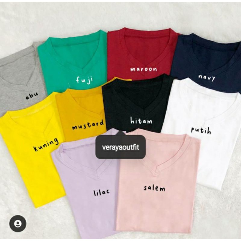 Kaos Polos leher V neck wanita