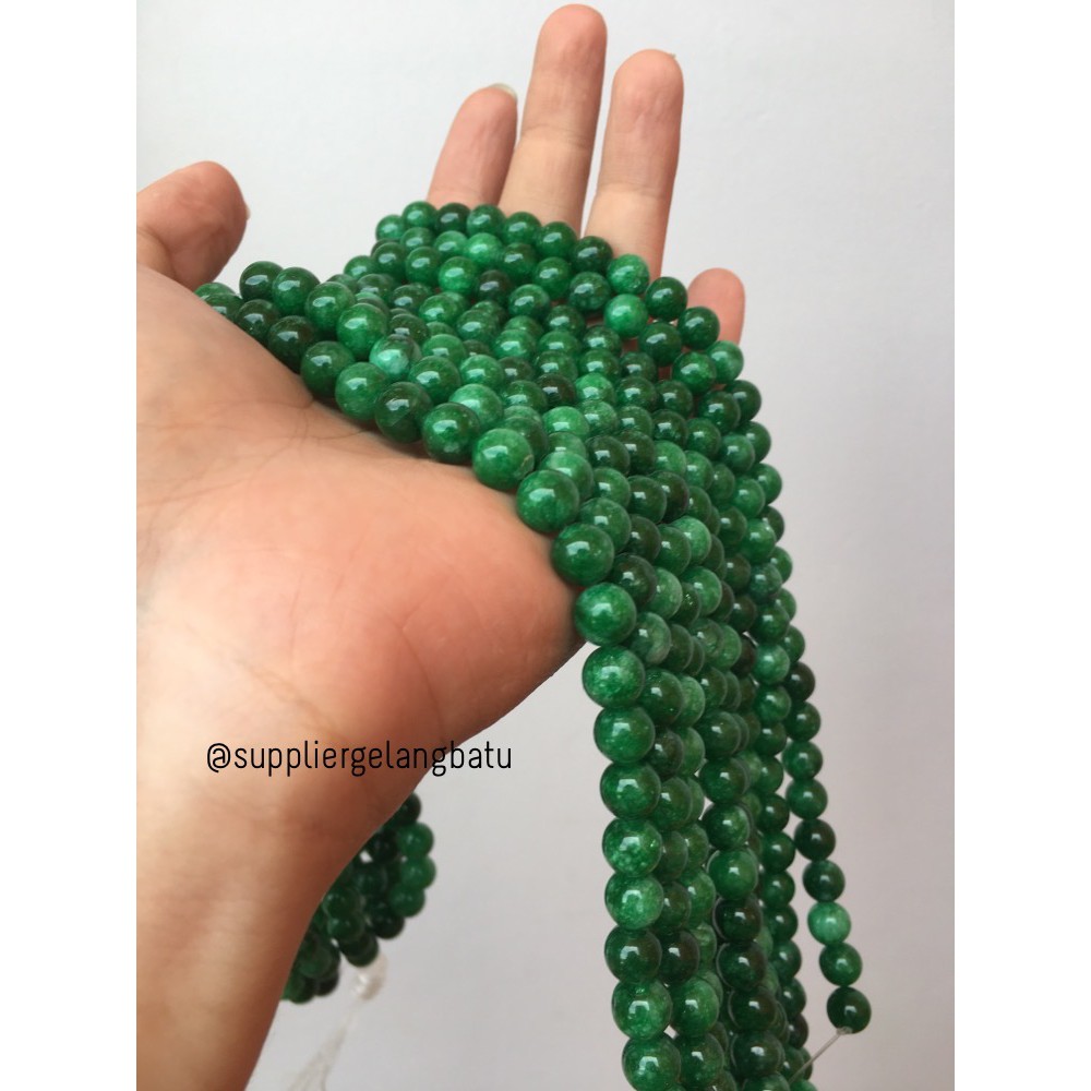 bahan batu giok burma 8mm renceng kalung gelang akik imperial jade green craft aksesoris fashionita