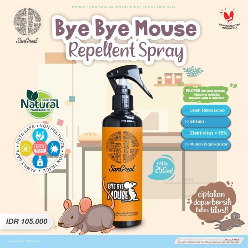 Paket pengusir tikus alami, Bye Bye Mouse Gel 250 gr spray 250 ml