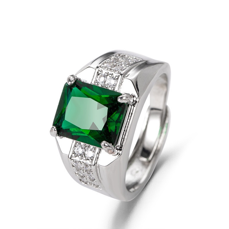 Cincin Emerald Sapphire Inlaid Zircon Dapat Disesuaikan Untuk Pria