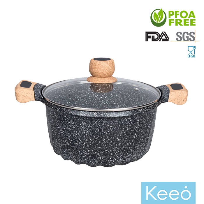 MGC 24 cm Panci Anti Lengket Marble Granit dengan Tutup (Casserole) Hitam