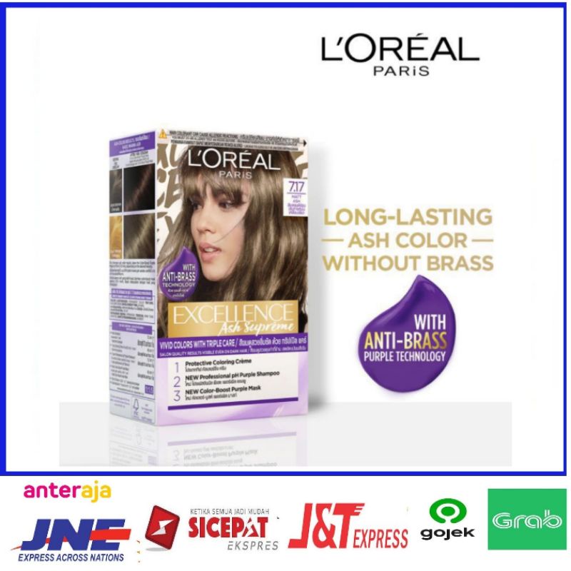 pewarna rambut Loreal excellence ash supreme 7.17 Matt ash / cat rambut L'oreal excellence 7.17 Matt