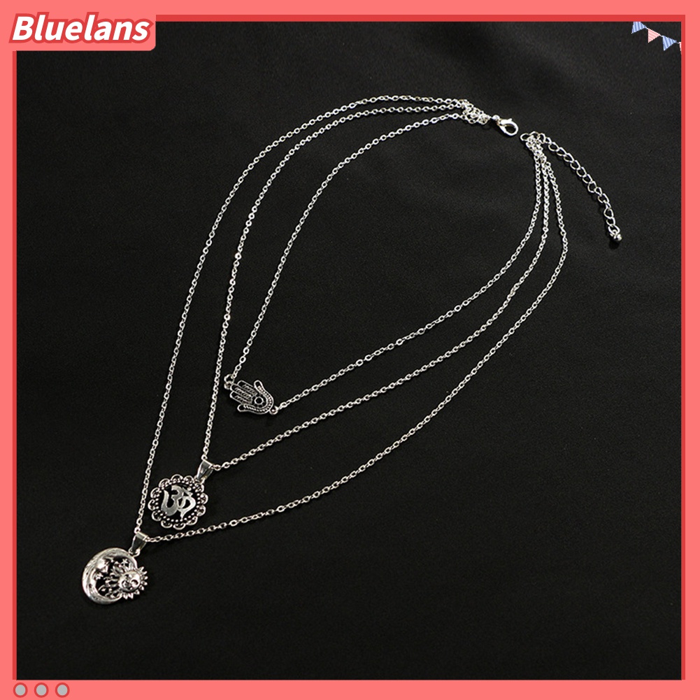 Kalung Multilayer Dengan Liontin Matahari Bulan Bintang Gaya Vintage Untuk Wanita