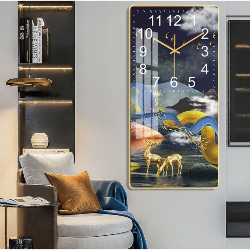 JAM DINDING LUKISAN RUSA PEMANDANGAN MINIMALIS