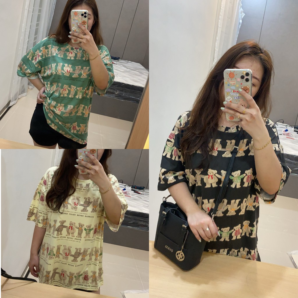 [BISA COD] Oversize Tee Tshirt Wanita Model Longgar Motif Teddy BR Full Print - 100% IMPORT