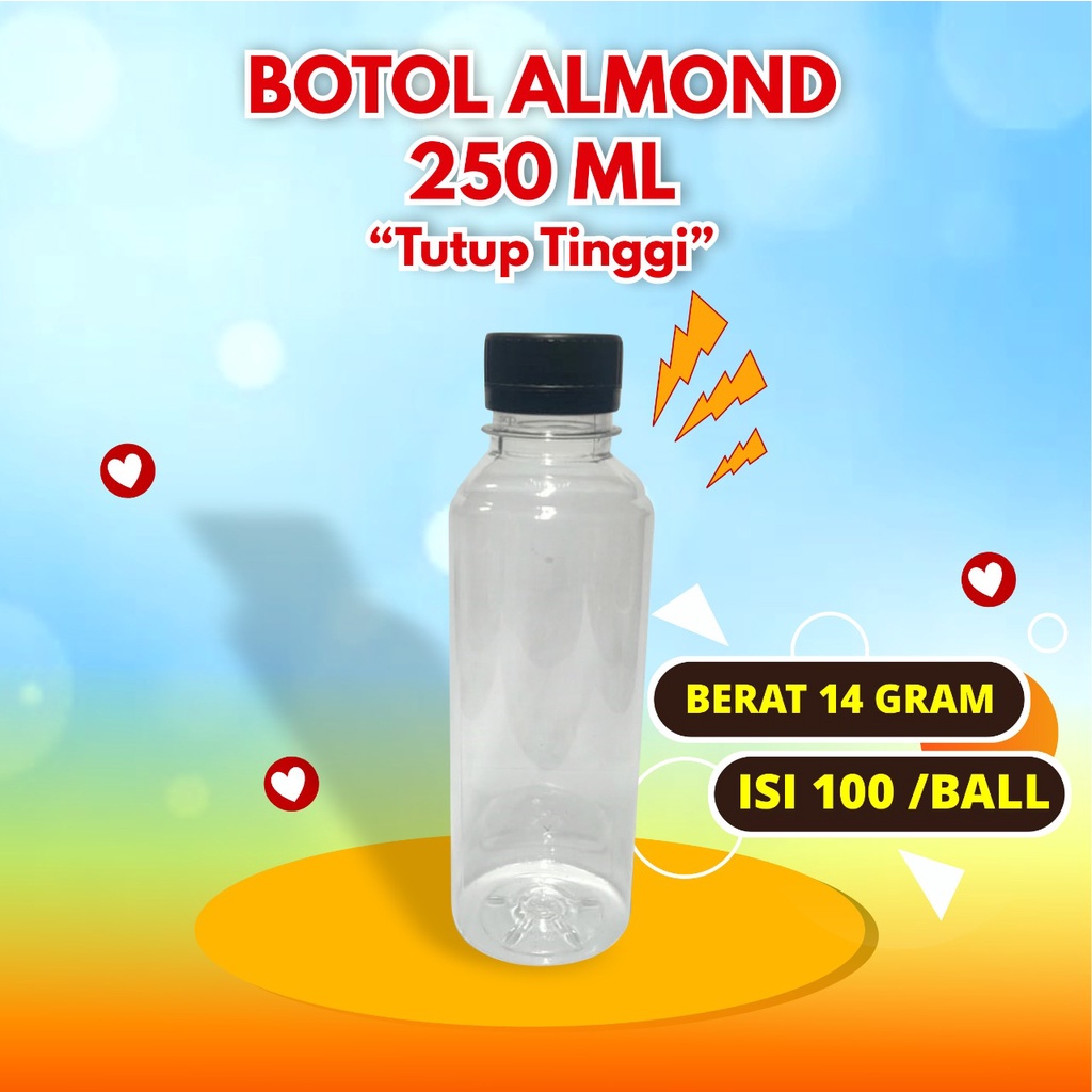 Botol Almond 250ml / botol plastik 250ml isi 50pcs short neck free packing kardus