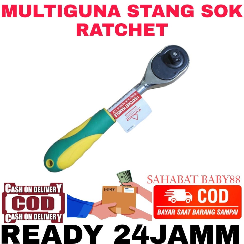 PROMO!!!!!YUKIDO Ratchet Handle Stang Gagang Sock 2 Arah 1/2&quot; Panjang 10&quot; GREEN/YELLOW