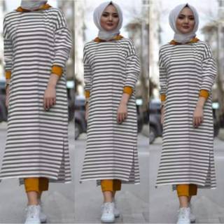 PROMO TERMURAH Setelan Baju Wanita Tunik Hoodie  Salur 