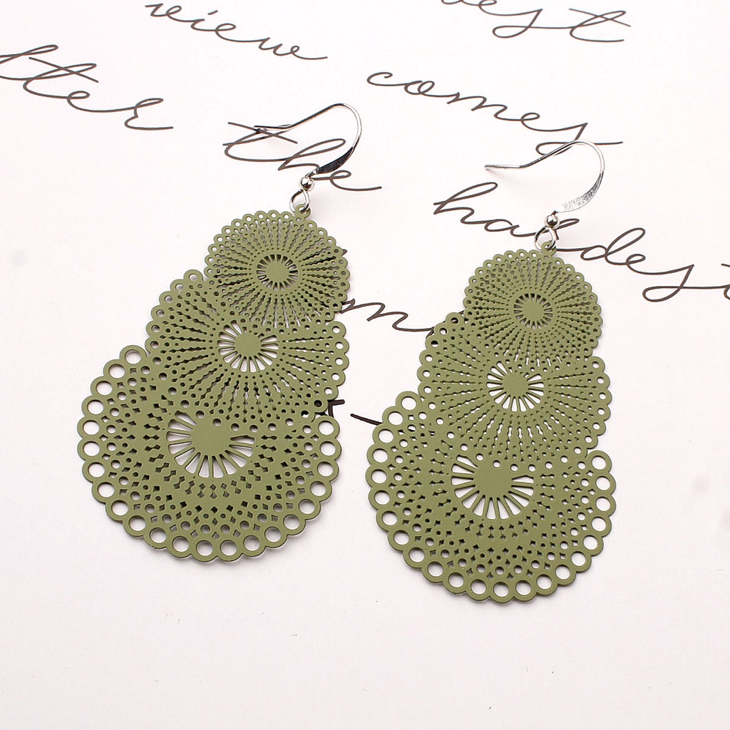 925 jarum perak Eropa dan Amerika logam alloy anting-anting elegan macaron round geometris Bunga Per