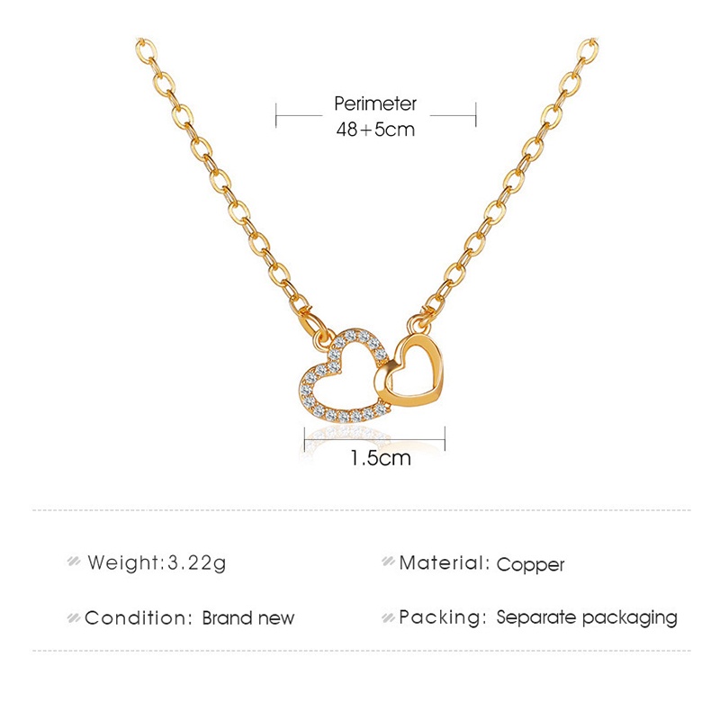 kalung rantai wanita Cinta Kalung Persik Ganda Liontin Hati Wanita Fashion Rantai Klavikula Perhiasan Aksesoris