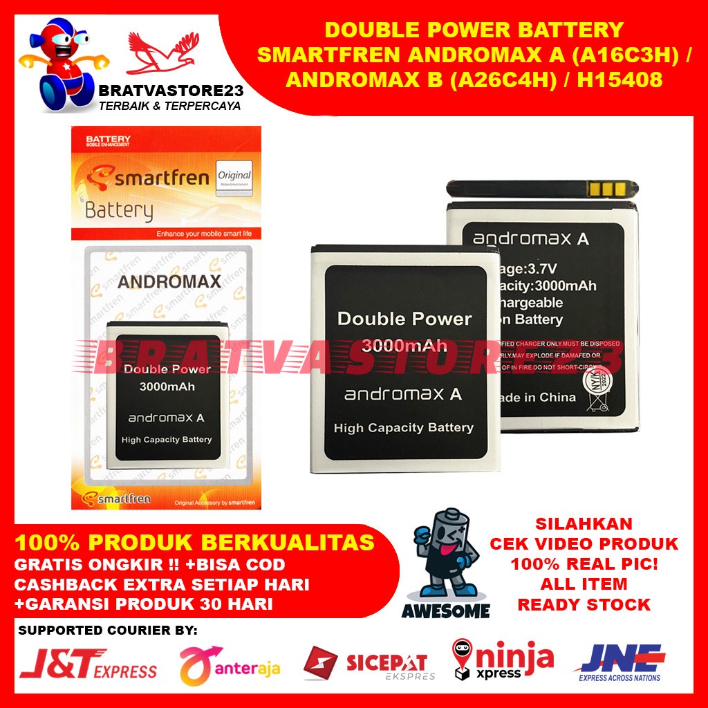 Baterai Hp Smartfren Andromax A, B A16C3H A26C4H H15408 Original Double Power Batre