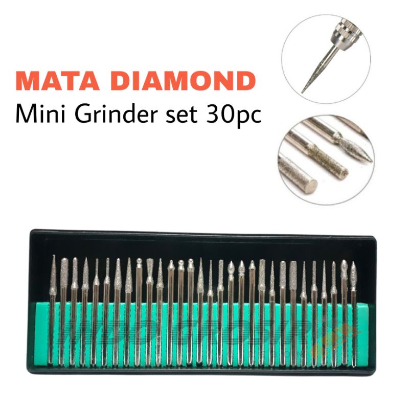 Diamond Bor Drill Bit Set 30pc  Mata Diamond Bur Burr Mini Grinder Mata Ukir Tuner Cun Ukir Grafir Engraving Keramik Batu Bor Mini Grinder