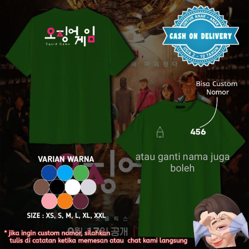 hokkiterus21⭐⭐⭐⭐⭐ KAOS CETAK couple gambar foto tulisan ulang tahun imlek natal Squid game anak dewasa set