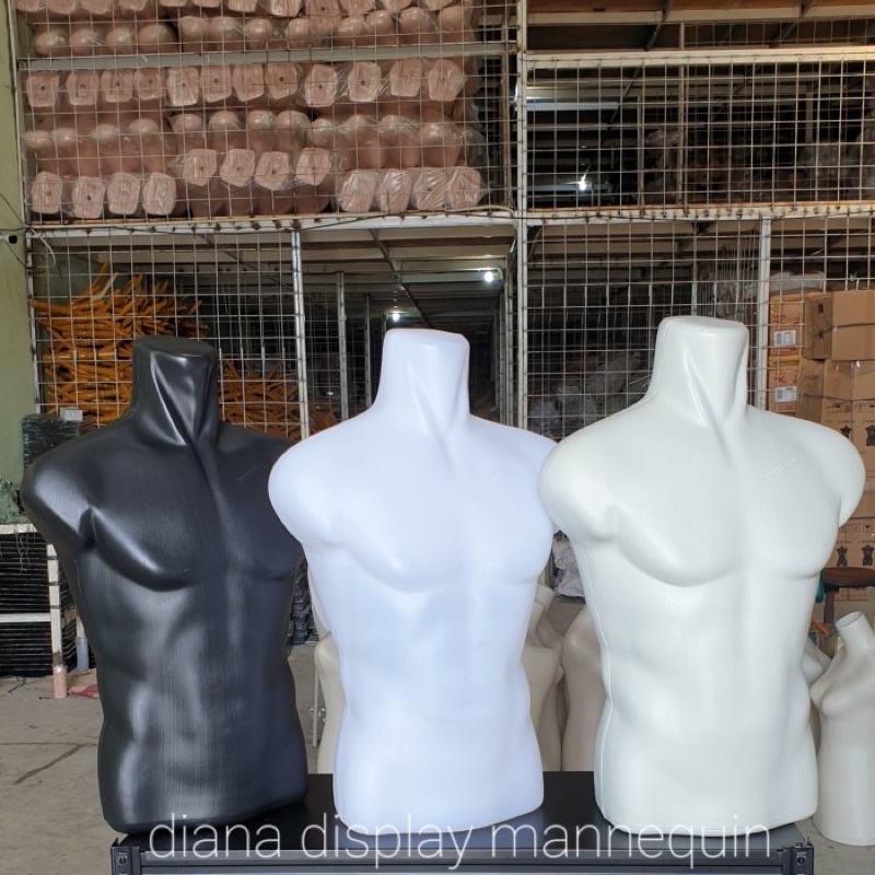 PATUNG MANEKIN BAJU PRIA DEWASA OTOT SETENGAH BADAN BENING BUTEK DAN HITAM