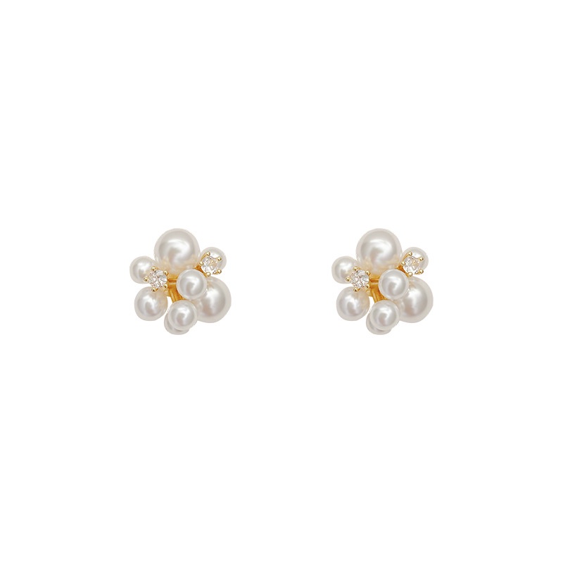 Shuling Super Sweet Retro Pearl Flower Earrings Female S925 Silver Needle Fashion Earring