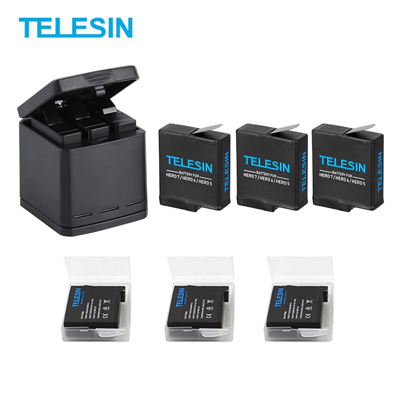 kamera for GoPro Hero 5/6/7 Blcak Battery with Three Ports USB Charger Kit for Go Pro Hero 7 6 5