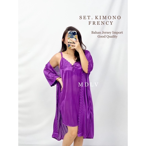 MDLV ~ Baju TIdur Set Kimono Frency 2in1 dress + Outer Baju Tidur Dewasa Fashion Import