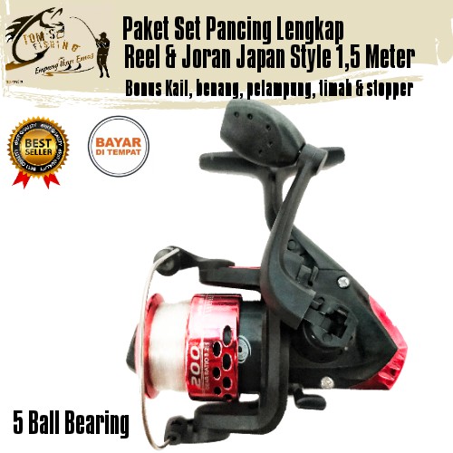 Set Pancing Japan Style Reel 5 Bearing &amp; Joran 1,5M Bonus &amp; Murah