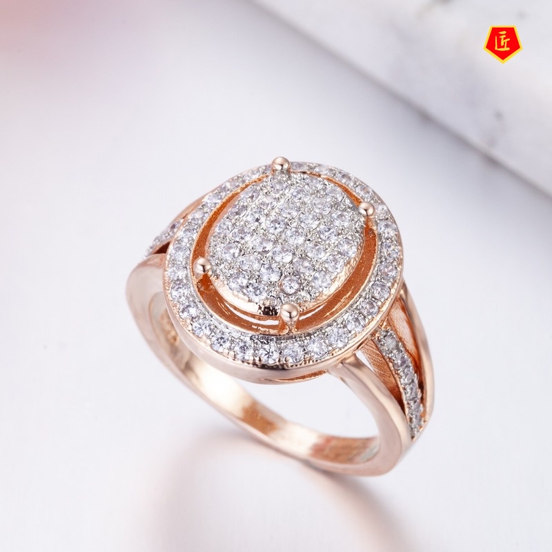 [Ready Stock]Fashionable Elegant Full Diamond 18K Rose Gold Color Separation Ring