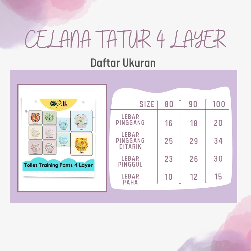 Celana Dalam tatur Popok Cloth Diaper Clodi Training Pants Pipis Bayi Anak Baby 4 layers GOL BABY