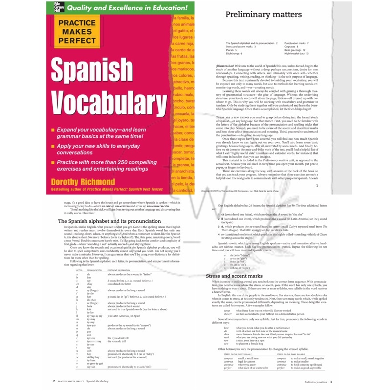 Complete Spanish All-in-One / Basic Spanish / Grammar Intermediate & Advanced / Conversation / Verb Tenses / Vocabulary - Practice Makes Perfect | Buku Bahasa Spanyol-Spanish Vocabulary