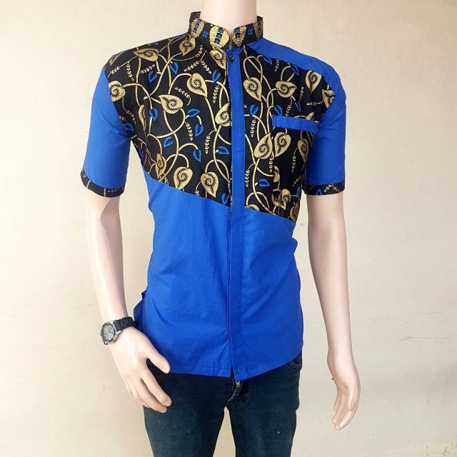 tey-17 Batik Pria ASJ SA HRB026 Kenongo Kemeja Tosca Pendek Pekalongan Padi M L Xl Sogan Tulis ::