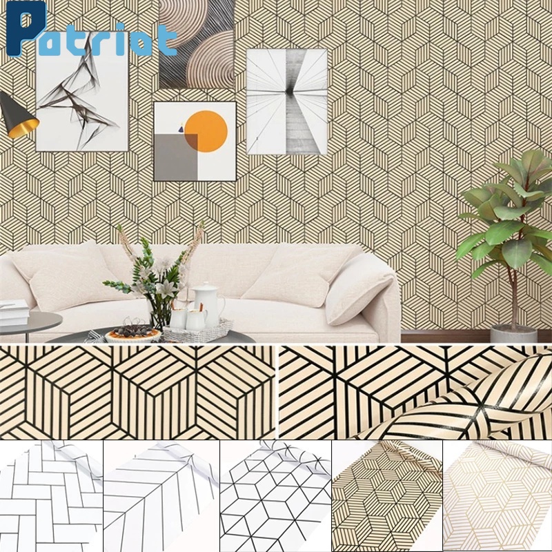 [ 2M PVC Geometric Line Self-adhesive Wallpaper Decoration for Kitchen Bedroom Home Living Room Bedroom ]