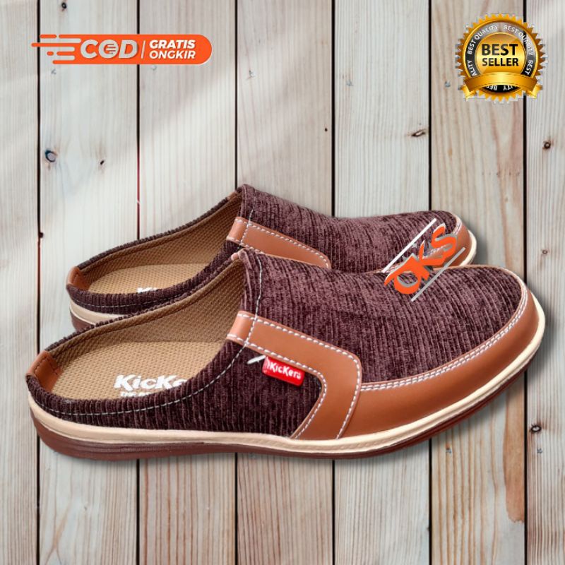 Sepatu Sandal Pria Rajut / Sandal Selop Pria / Sepatu Sandal Rajut & Kulit Pria