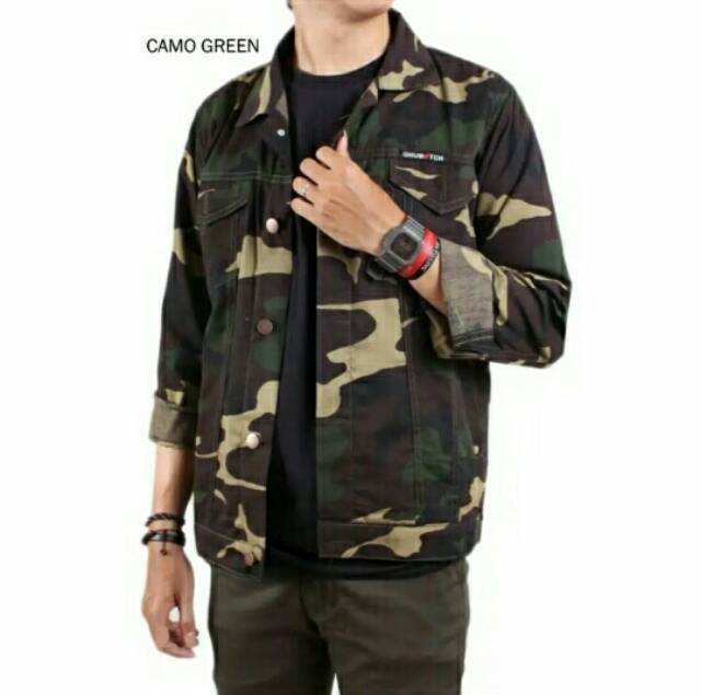 Jaket Camo Canvas Pria Model Trucker