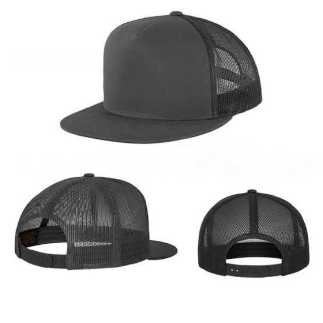 Topi Polos Snapback Jaring Hitam Full