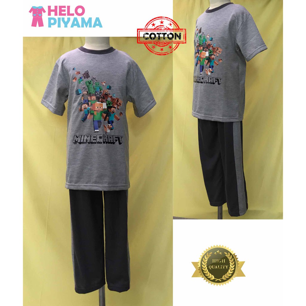 Helo Piyama - Baju Tidur Stelan Kaos Anak Cowok Minecraft.