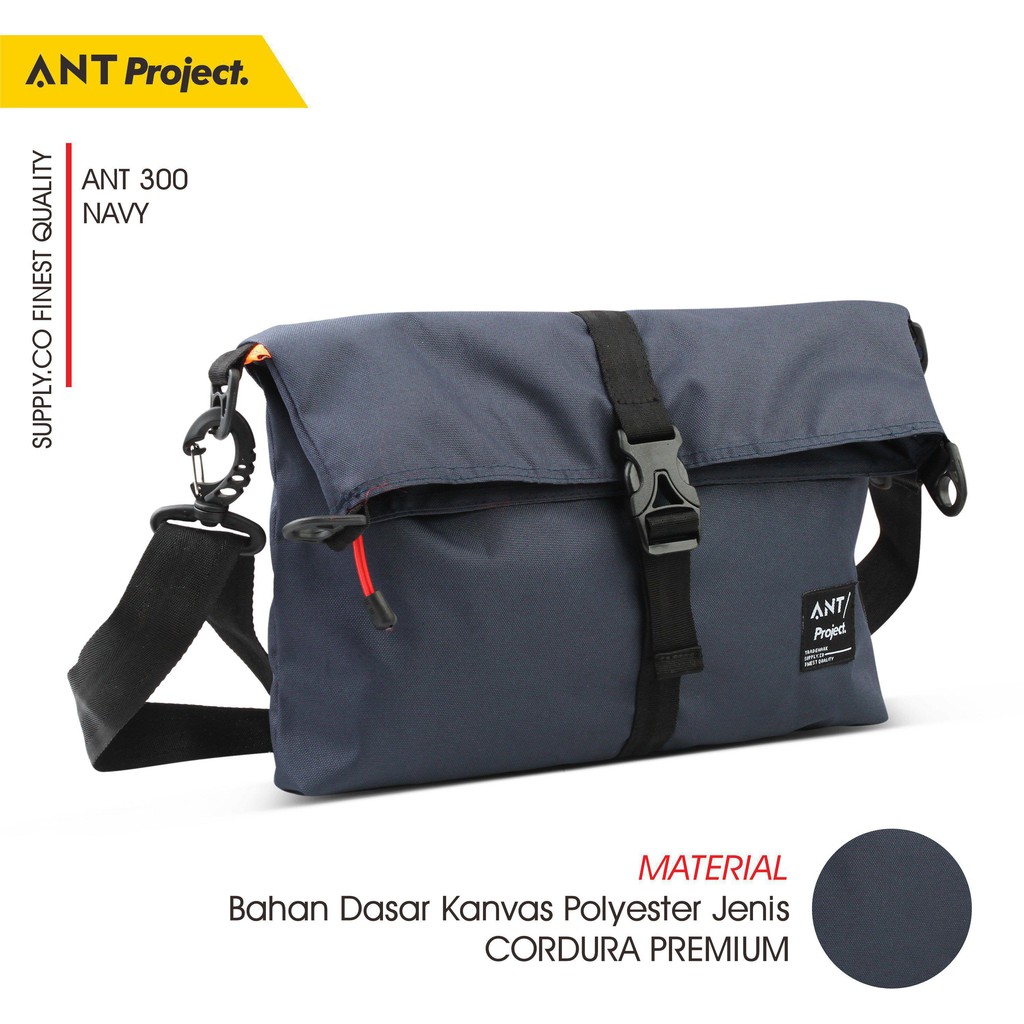 ANT PROJECT Tas Selempang Pria Distro Murah Keren Messenger Bag Cowok Canvas Cordura Premium Biru Navy