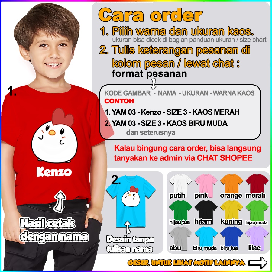 [FREE NAMA!!] Baju Kaos ANAK DAN DEWASA MOTIF AYAM CHICKEN BANYAK MOTIF