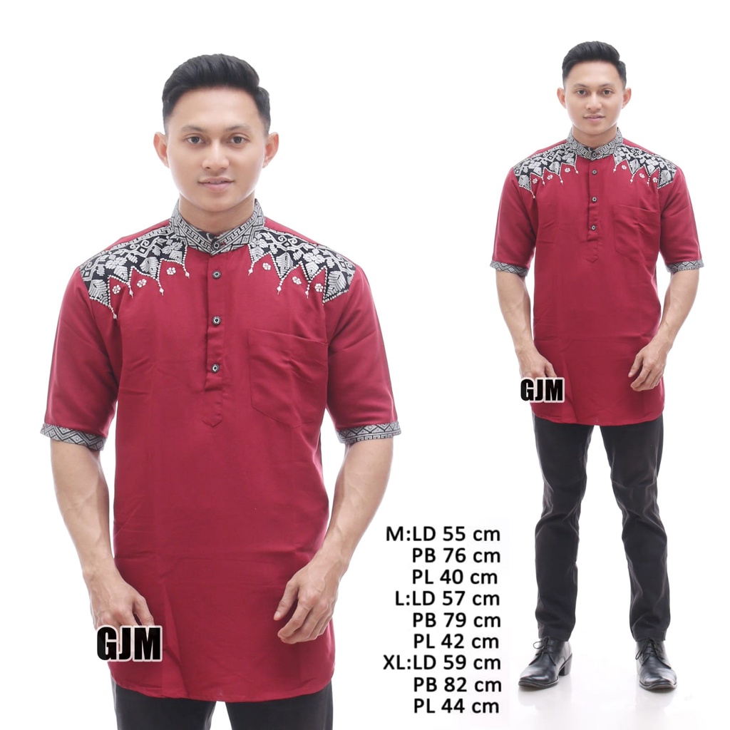 BAJU KOKO KURTA DEWASA LENGAN BAJU PRIA MUSLIM KOKO KURTA BATIK BORDIR BAHAN KATUN KEMEJA MUSLIM