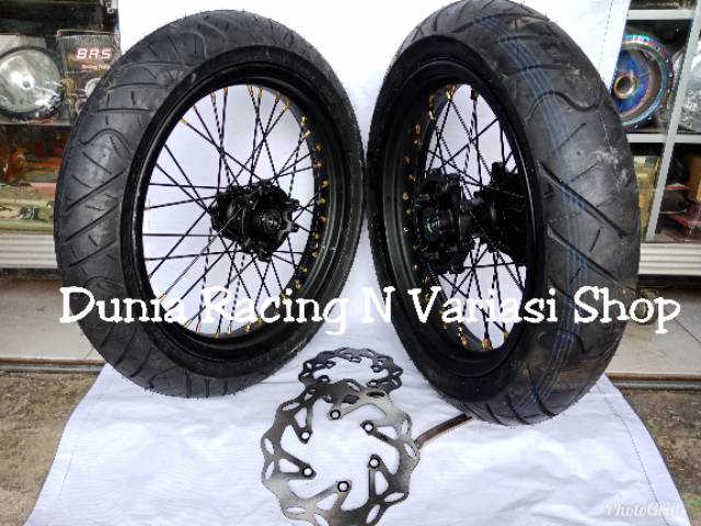 Sepaket Velg Supermoto CRF 150 ring 17 Supermoto tromol ori CRF Ban Tubles paketan siap pasang