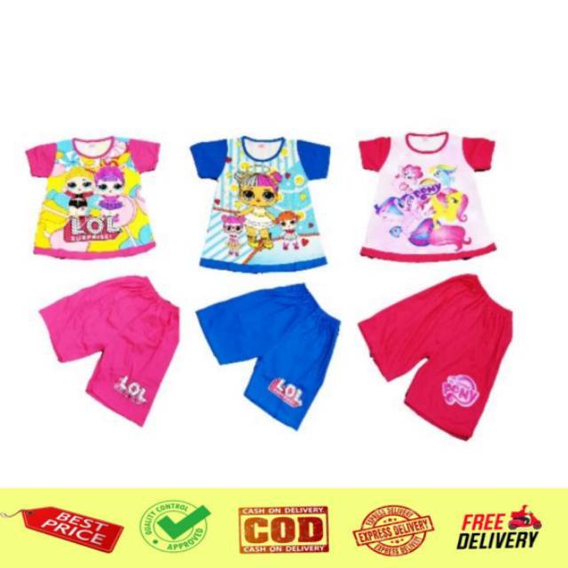 Setelan baju anak  TK  SD cewek harian karakter Shopee 
